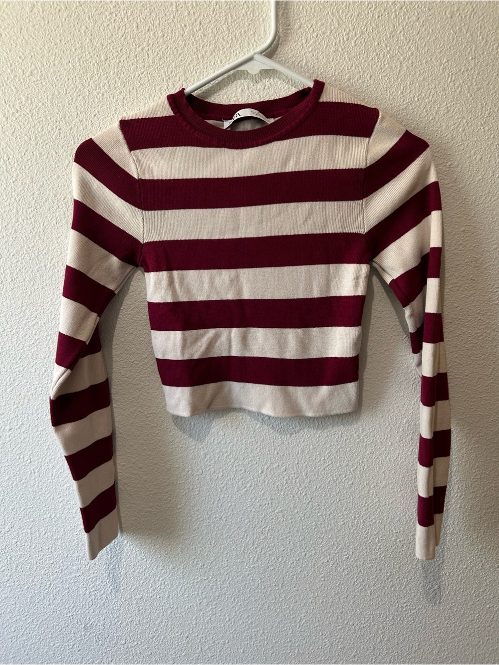 Zara Burgundy & Cream Striped Crop Top